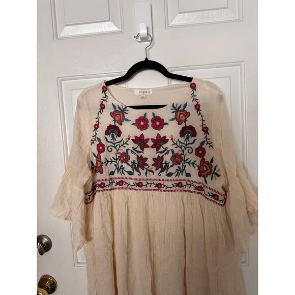 Umgee Dress Womens 1XL Boho Bliss Embroidered Flared Sleeve Mini Babydoll Cream - Picture 4 of 6